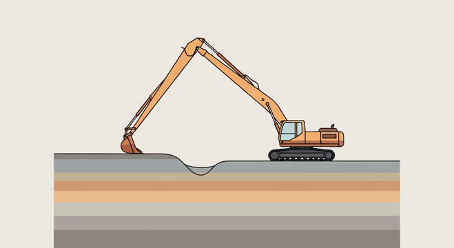 Excavator Digging Ground Layered Soil Construction Concept