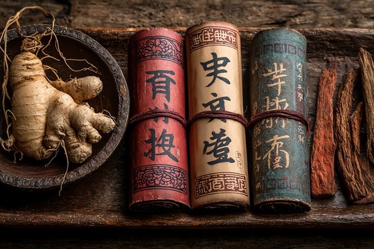 Ginseng ginger roots ancient scrolls