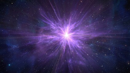 Fototapeta premium A vibrant nebula with a central bright star explodes into space, radiating light and color