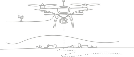 Obraz premium Drone flying over city with camera and wireless signal
