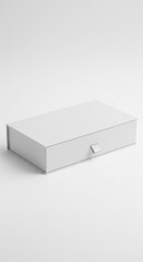 Fototapeta premium White sliding drawer gift box mockup on clean background vertical orientation minimalist elegant aesthetic