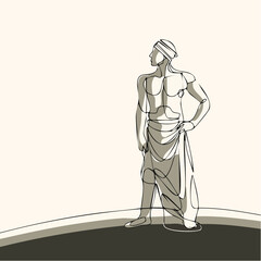 Fototapeta premium Continuous line drawing of a heroic male figure in ancient attire.