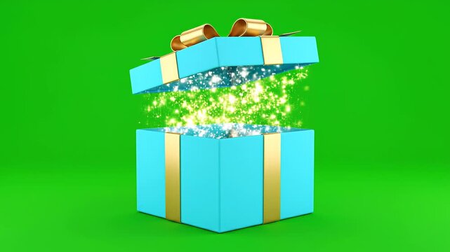 Aqua Gift Box Opening with Exploding Magic Light Green Screen