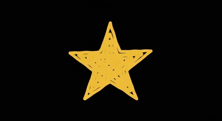 Obraz premium Hand drawn illustration of a single five pointed golden yellow shape against a solid black background