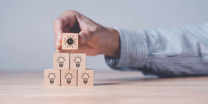 Using AI to generate business ideas. Artificial intelligence tool help business to identify potential opportunities for new products or services, creative ideas or content. AI adoption for business.