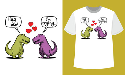 Funny Dinosaur Couple Hugging Illustration © Flow Loom