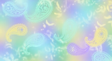 Obraz premium A soft pastel watercolor background features delicate paisley patterns and abstract shapes creating a dreamy ethereal backdrop.
