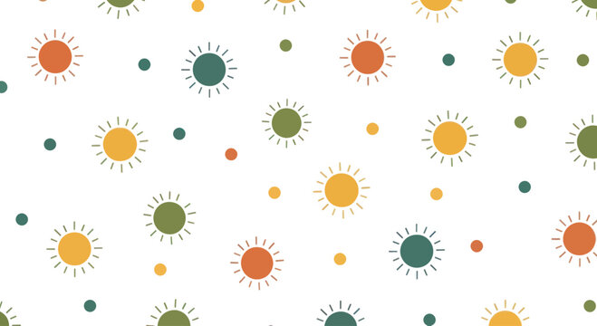 Colorful sun and dots seamless pattern vector illustration