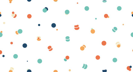 Abstract polka dot pattern with scattered circles and ovals in pastel colors on white background.