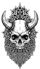 Obraz premium Detailed skull illustration with sharp horns and beard