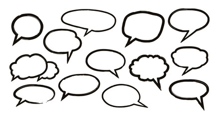 Fototapeta premium A collection of hand-drawn speech bubbles in various shapes and sizes, isolated on a white background.