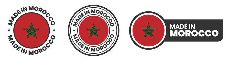 Fototapeta premium Made in morocco labels, stamps, badges with moroccan flag template icon set