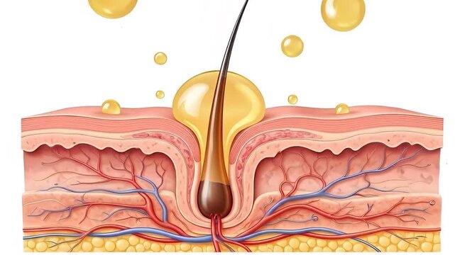 Cross Section Of Human Skin Showing Hair Follicle And Sebaceous Gland