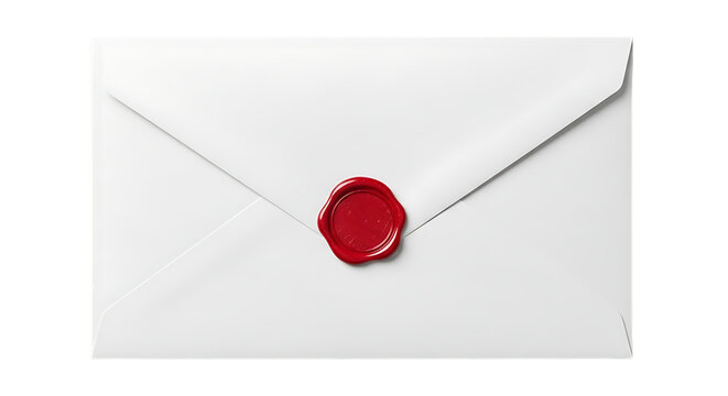elegant white envelope with red wax seal, background removal, isolated subject for invitations isolated on transparent background png