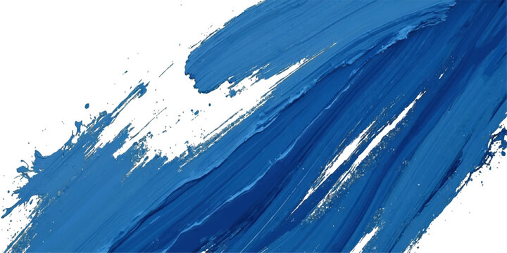 Blue paint brush strokes and splashes create a fluid art pattern with sea wave motion and ocean water textures on a light sky color background
