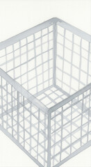 Square mesh organizer basket isolated on white background with shadow, featuring a minimalist design and open lattice structure for storage