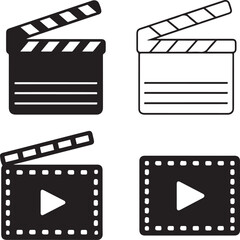 Fototapeta premium Film clapper boards and movie play buttons icons