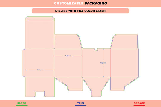 Tuck end open square box dieline gift cardboard box dieline with printable packaging template, carton folding design, and customizable dieline for professional packaging