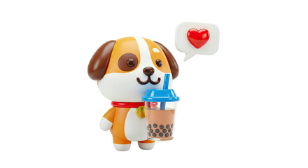 Fototapeta premium Cute Dog with Boba Tea and Heart Bubble