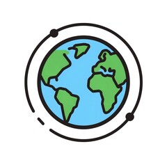 A simple illustration of the Earth with a black outline and green continents on a blue background