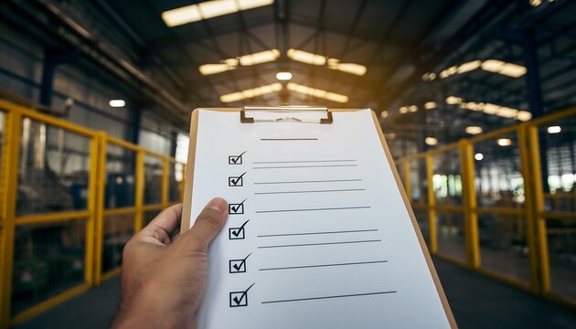 Person Holding a Checklist in a Factory for Quality Control Inspection