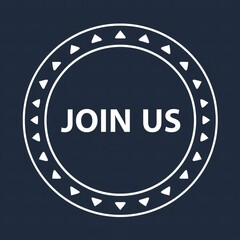 A simple white logo with the words 'JOIN US' on a dark blue background