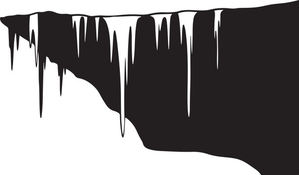 Black cave with white icicles on the ceiling illustration