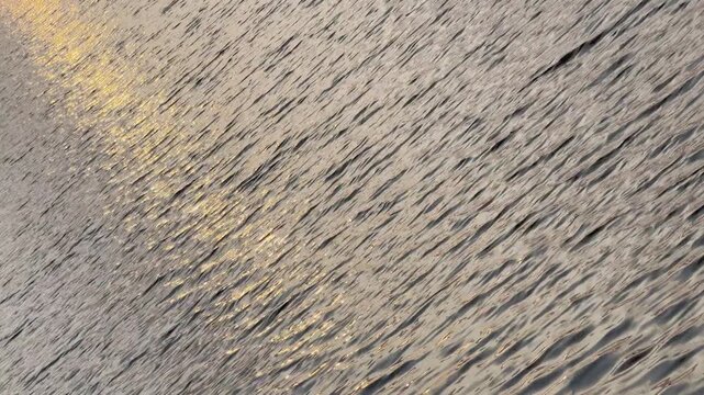 Golden Sunlight Shimmer on Rippling River Water Surface, Abstract Wave Texture Background with Copy Space, 4K