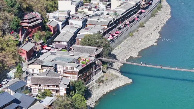 Aerial view of Luding Bridge and Dadu River
