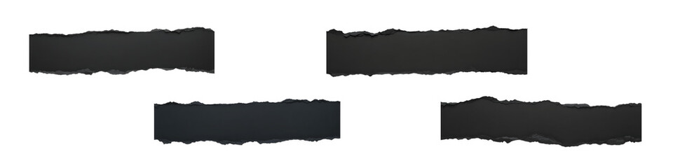 Fototapeta premium Collection for Four black torn paper strips on white isolated on transparent background