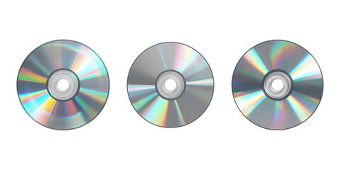 Collection for Three shiny silver cds side by side isolated on transparent background