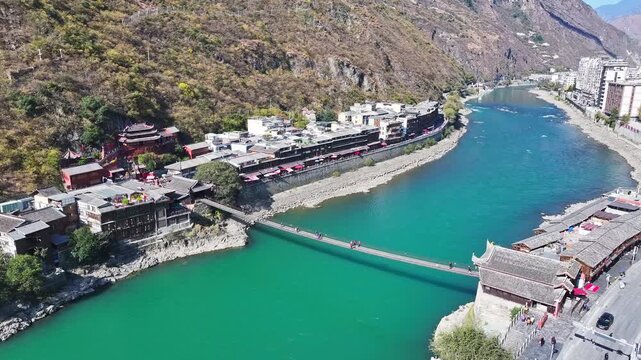 Aerial view of Luding Bridge and Dadu River