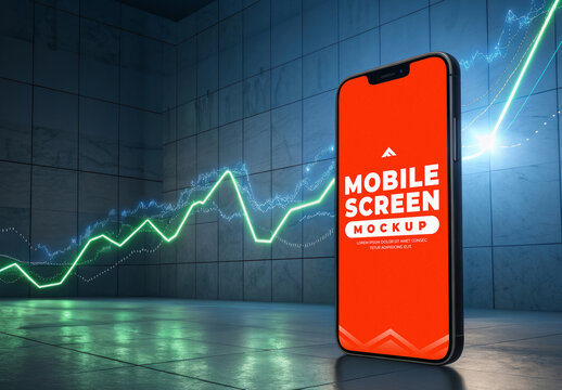 Mobile Screen Mockup with Financial Chart Background for Business App