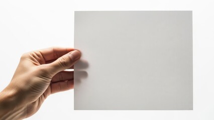 Hand holding transparent sheet isolated on white background