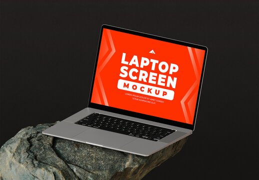 Laptop Screen Mockup on Dark Desk for Professional Digital Presentation