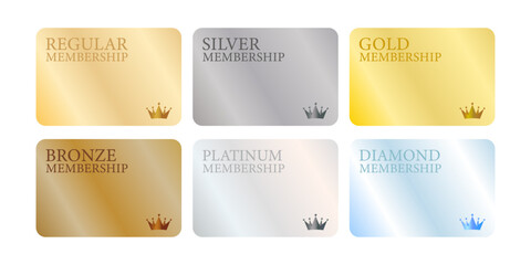 王冠ワンポイント付きの光沢スクエア型メンバーシップランクボタンセット（上品なメタル調）