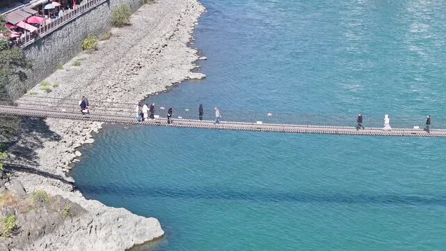 Aerial view of Luding Bridge and Dadu River