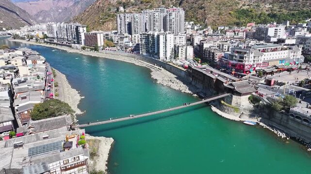 Aerial view of Luding Bridge and Dadu River