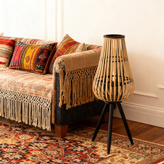 Elegant Bamboo and Black Tripod Lantern for Home Decor