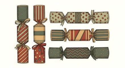 A colorful illustration of Christmas crackers on a white background