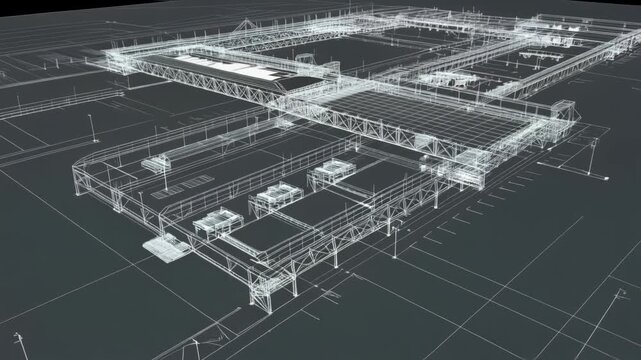 Drafting Modern building Facility Layout in 3D cad Architectural Wireframe