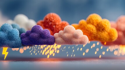 Naklejka premium A whimsical collection of colorful clouds, evoking all the feels of a vibrant, imaginative sky, with a touch of rainy weather