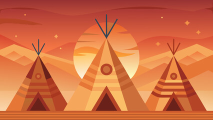 Vibrant sunset over native american teepees Vector © Rana Islam