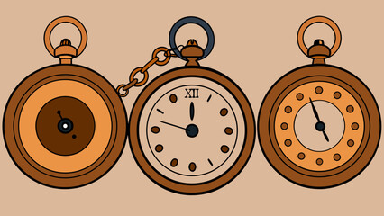 Vintage pocket watches displayed in a row Vector