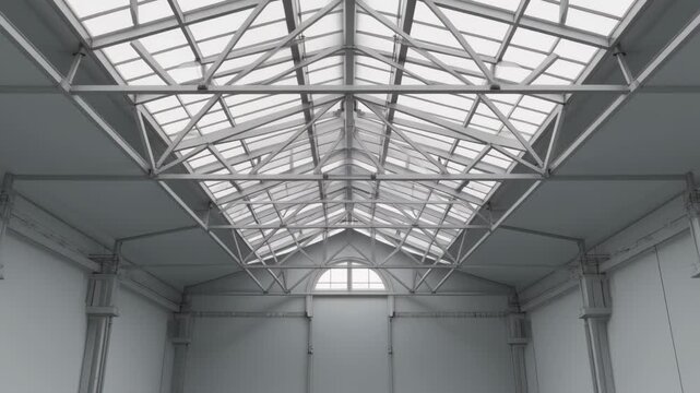 3d cad Spacious Industrial Hall with Geometric Roof Trusses and Natural Light