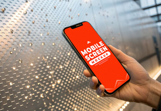 Mobile Screen Mockup in Rainy Window Environment
