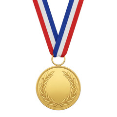 Golden medal with red white and blue ribbon isolated on transparent background