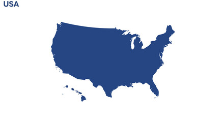 Fototapeta premium Minimalist graphic vector illustration of the United States of America, showcasing its complete geographical outline including all territories, presented in a solid blue color