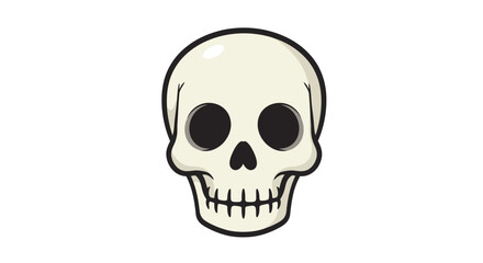 Simple illustration of a human skull with dark eye sockets and teeth, a classic symbol of mortality and danger, presented in a clean, graphic style