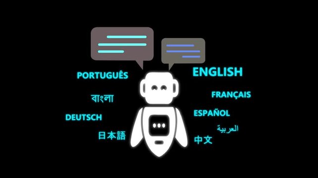 AI artificial intelligence bridges global language communication with multilingual virtual assistants, real-time languages translation. technology and internet network communication